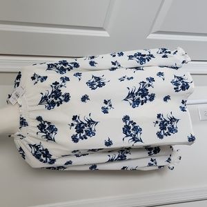 NWT LOFT white with blue floral top Size M